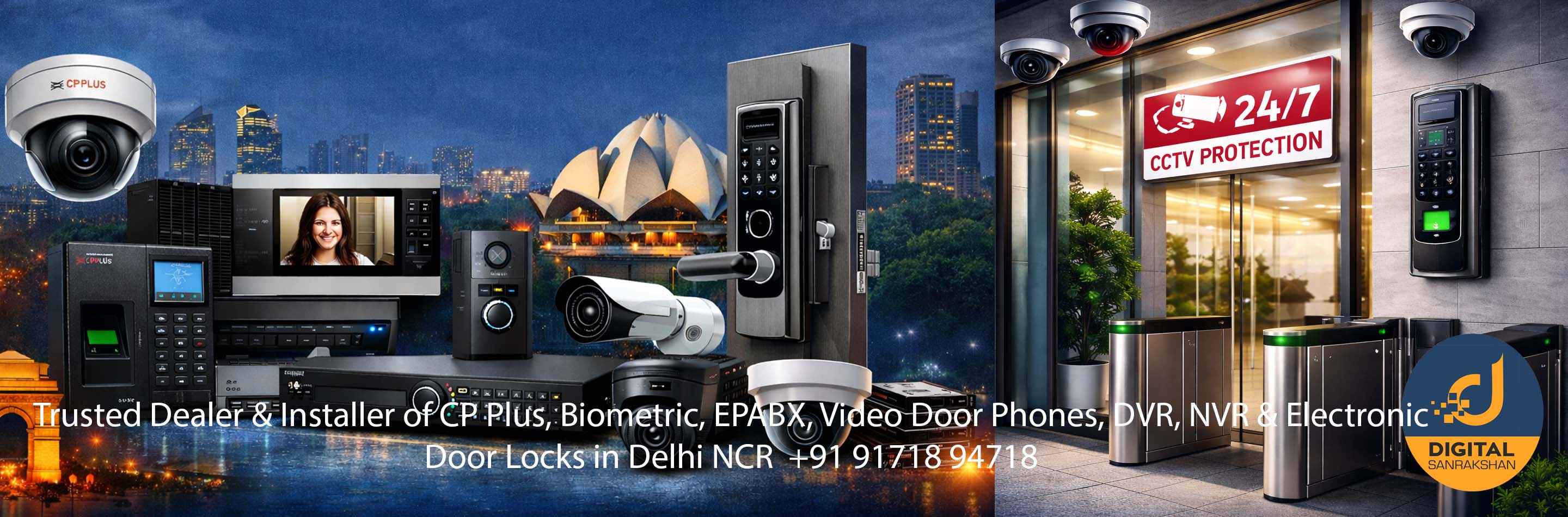 Trusted Dealer & Installer of CP Plus, Biometric, EPABX, Video Door Phones, DVR, NVR & Electronic Door Locks in Delhi NCR